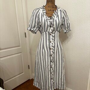 Pilcro Striped Button-Front Midi Dress (Anthropologie) — US 8 / UK 12